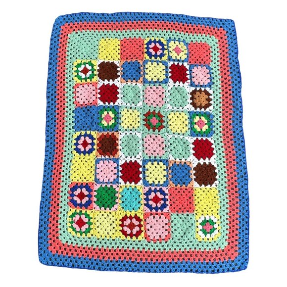 Handmade Crochet Granny Square Throw Afghan 38.5 X 49.5 inch Multi-Color Blanket - Picture 1 of 10